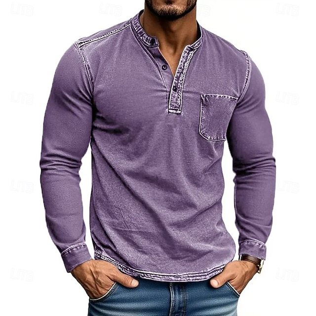Men's Henley Shirt Tee Tee Top Long Sleeve Shirt Long Sleeve Henley Fall Winter Retro Fashion Designer Nostalgic Fashion Vintage Vacation Street Going out Black Pink Navy Blue Top Tee for Men