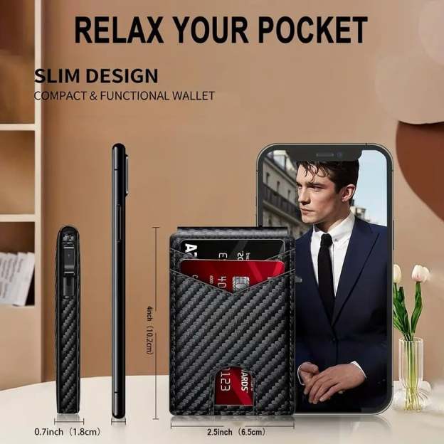 ✨Wallet - With Pop Up Aluminum Case Money Clip Slim Leather Slots Credit Card Holder RFID Blocking Bifold Minimalist Wallet