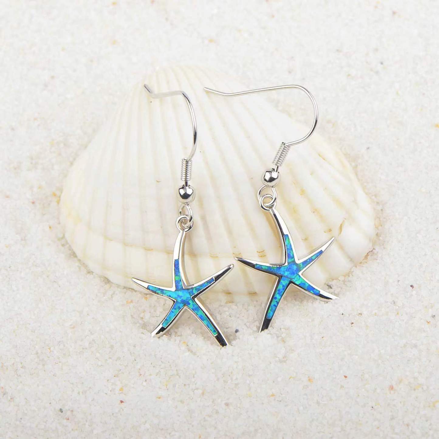 1pair Elegant Starfish Dangle Earrings, Imitation Opal Earrings, Beach Holiday Jewelry