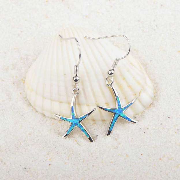 1pair Elegant Starfish Dangle Earrings, Imitation Opal Earrings, Beach Holiday Jewelry