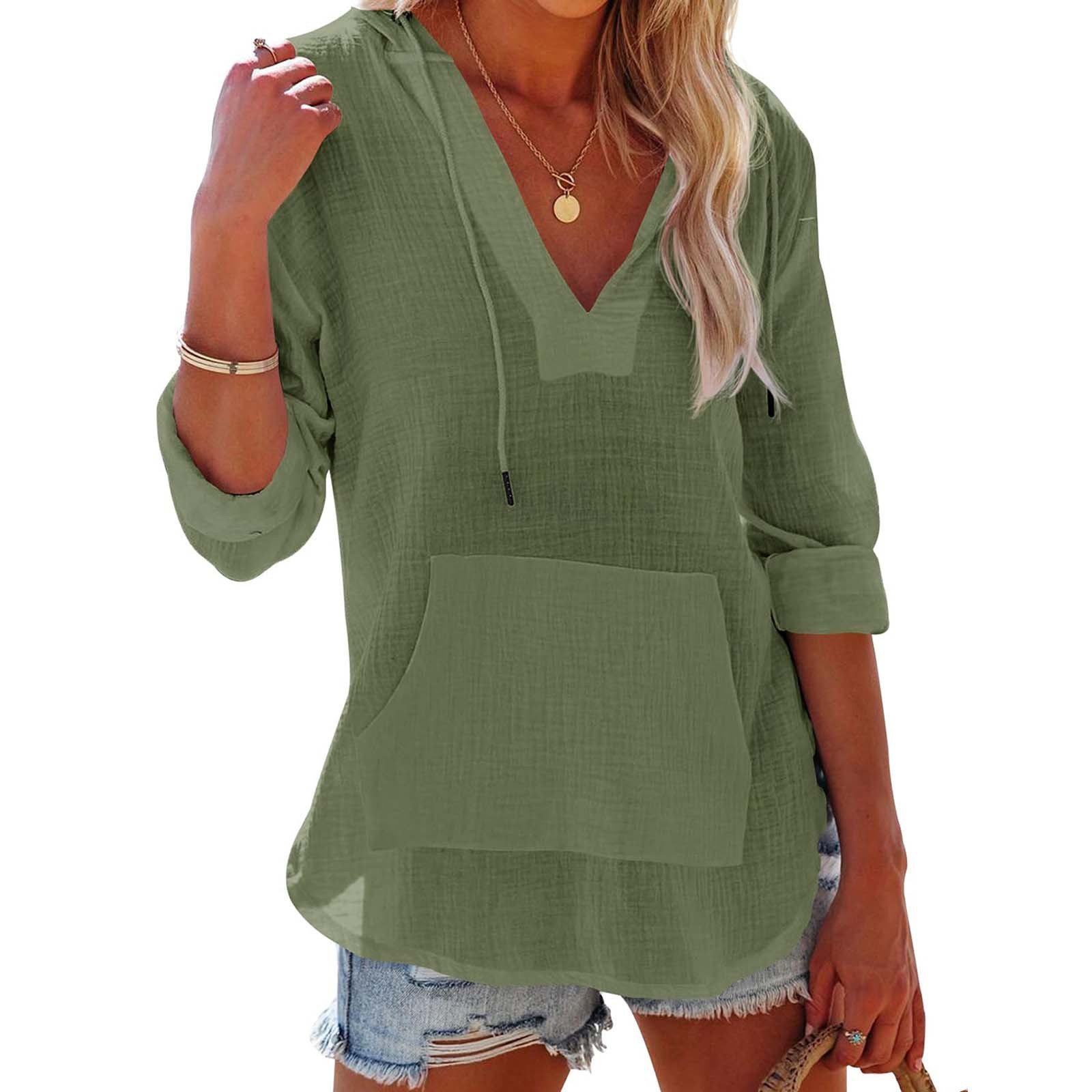 👗Women's Beach Cover Up hoodies sweatshirt Long Sleeve V Neck Pocketed Hooded Shirt Top