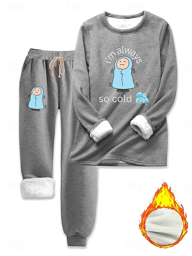 Women's Elegant Warm Fashion Two Piece Sets Tracksuit Pants Sets Long Sleeve Bishop Sleeve Crew Neck Graphic Letter Portrait Print Outdoor Vacation Daily Black Pink Dark Pink Spring Regular Fit