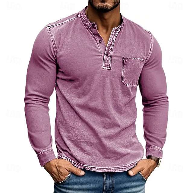 Men's Henley Shirt Tee Tee Top Long Sleeve Shirt Long Sleeve Henley Fall Winter Retro Fashion Designer Nostalgic Fashion Vintage Vacation Street Going out Black Pink Navy Blue Top Tee for Men