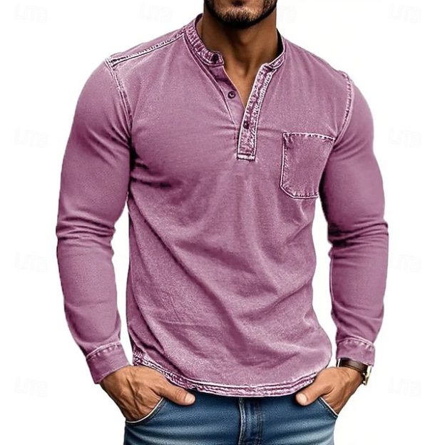 Men's Henley Shirt Tee Tee Top Long Sleeve Shirt Long Sleeve Henley Fall Winter Retro Fashion Designer Nostalgic Fashion Vintage Vacation Street Going out Black Pink Navy Blue Top Tee for Men