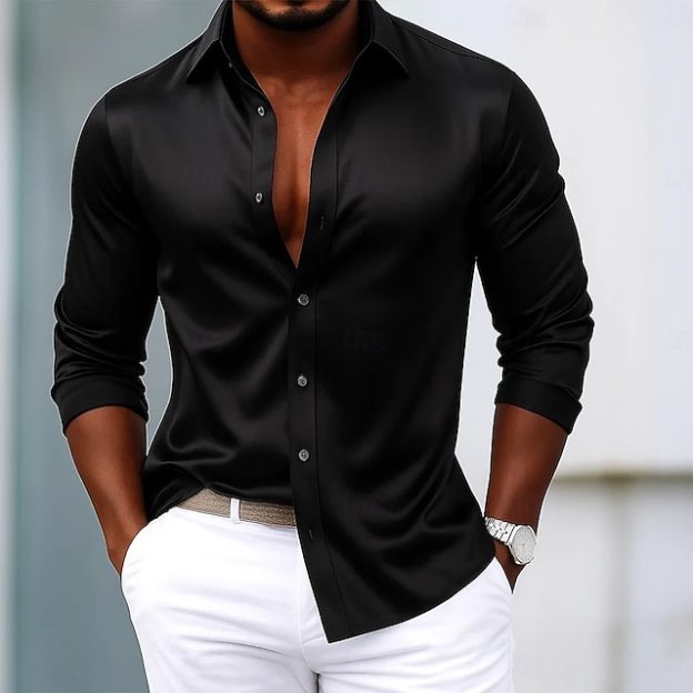 Men's Shirt Satin Shirt Dress Shirt Casual Shirt Button Up Shirt Prom Shirt Plain Formal Wedding Light Blue Black Royal Blue Gold Long Sleeve Lapel All Seasons Clothing Apparel