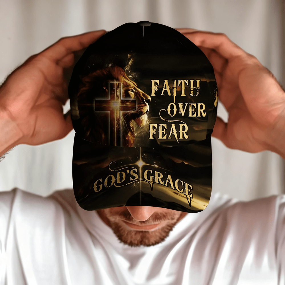 Faith Over Fear Hat, Christian Hat, Jesus Hat, Religious Cap, Personalized Christian Jesus Hat, Cross Hat For Men, Religious Gifts