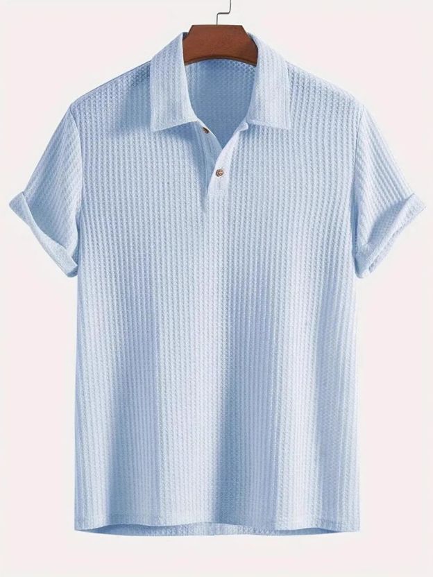 Men's Waffle-Knit Collared Neck Short Sleeve Polo