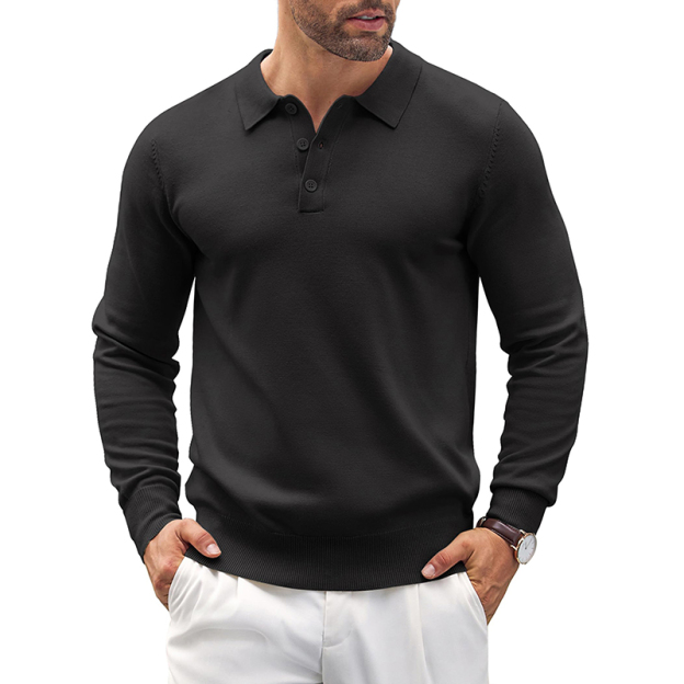 Mens Knit Casual Long Sleeve Classic Polo Shirts