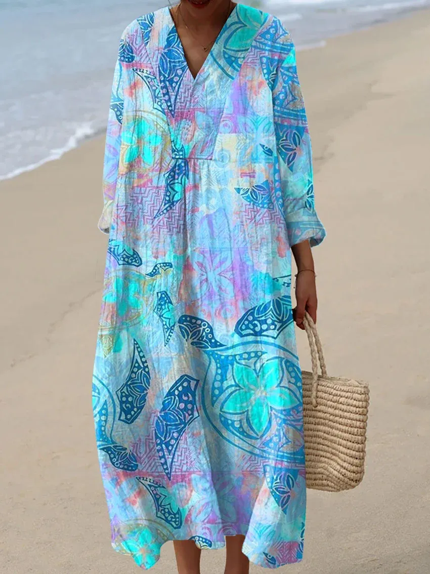 Women's Abstract Pattern Art Print Cotton Dress.