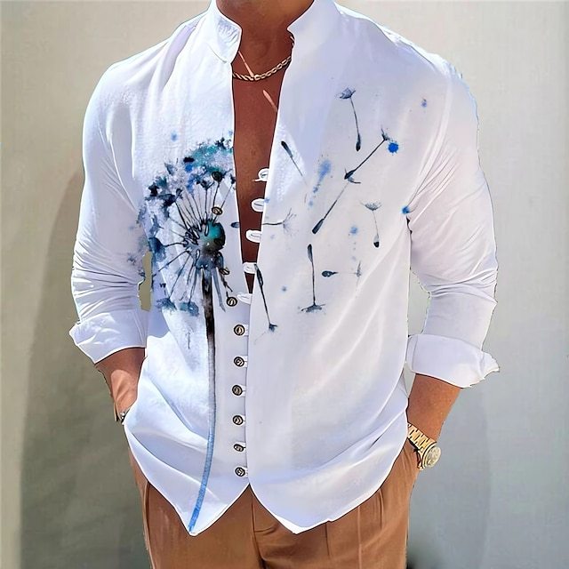  Men's Dark Shirt Aloha Shirt Long Sleeve Fashion Designer Casual Vacation Daily Going out Fall Autumn / Fall Spring & Summer Stand Collar Print 