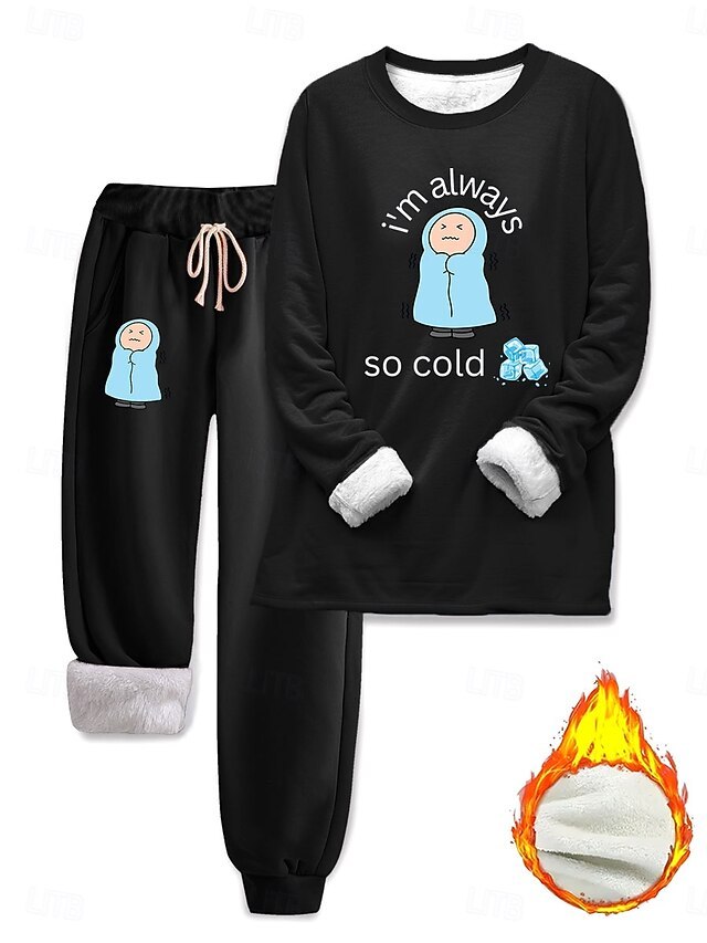 Women's Elegant Warm Fashion Two Piece Sets Tracksuit Pants Sets Long Sleeve Bishop Sleeve Crew Neck Graphic Letter Portrait Print Outdoor Vacation Daily Black Pink Dark Pink Spring Regular Fit