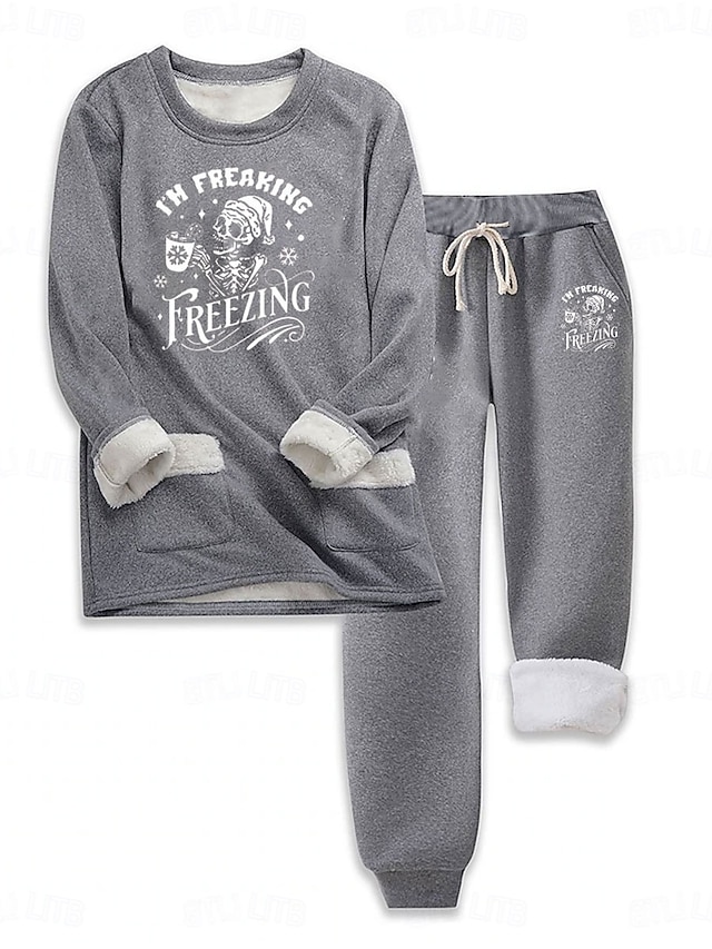 More about this item  Highlights - Stay warm and cozy with fleece lining - Trendy letter pattern adds a fashionable touch - Classic crew neck design for a versatile look  Selling Points 1.Neckline: Crew Neck 2.Pattern: Letter 3.Details: Fleece lined  Spec