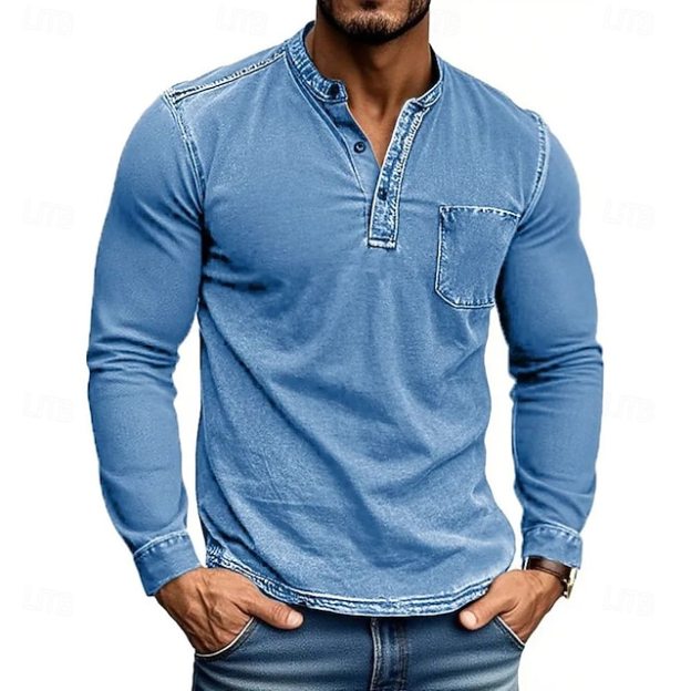 Men's Henley Shirt Tee Tee Top Long Sleeve Shirt Long Sleeve Henley Fall Winter Retro Fashion Designer Nostalgic Fashion Vintage Vacation Street Going out Black Pink Navy Blue Top Tee for Men