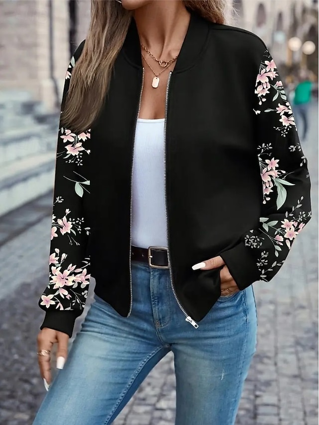 Women’s Casual Houndstooth Jacket – Breathable Zipper Stand Collar Streetwear