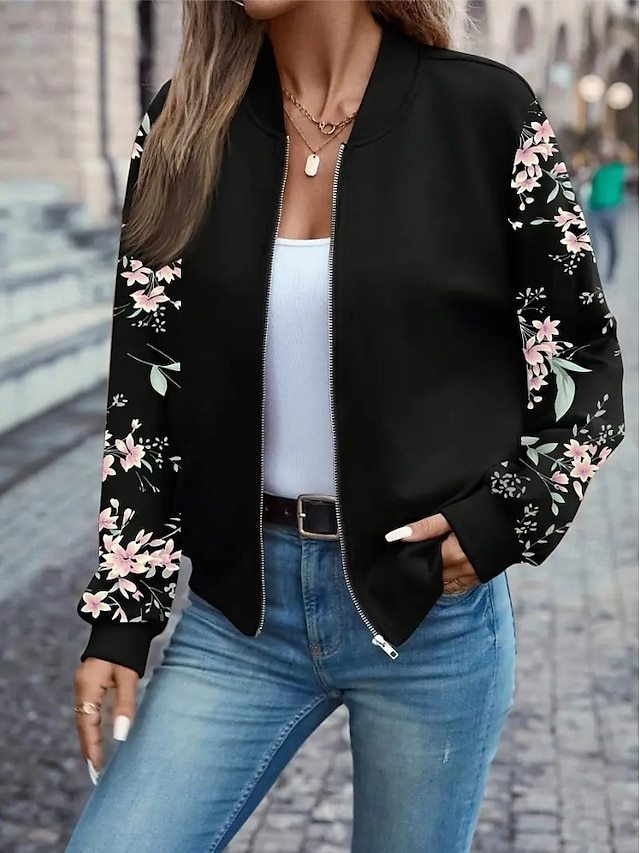 Women’s Casual Houndstooth Jacket – Breathable Zipper Stand Collar Streetwear