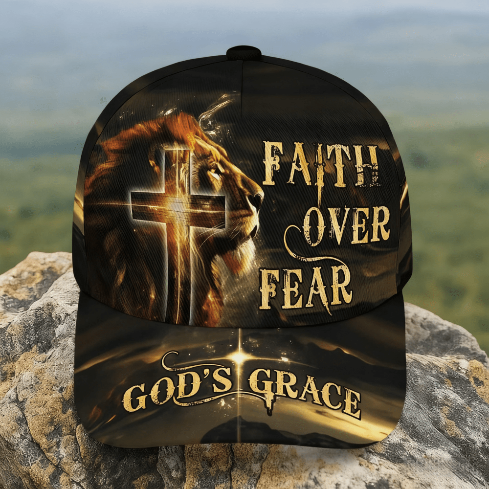 Faith Over Fear Hat, Christian Hat, Jesus Hat, Religious Cap, Personalized Christian Jesus Hat, Cross Hat For Men, Religious Gifts
