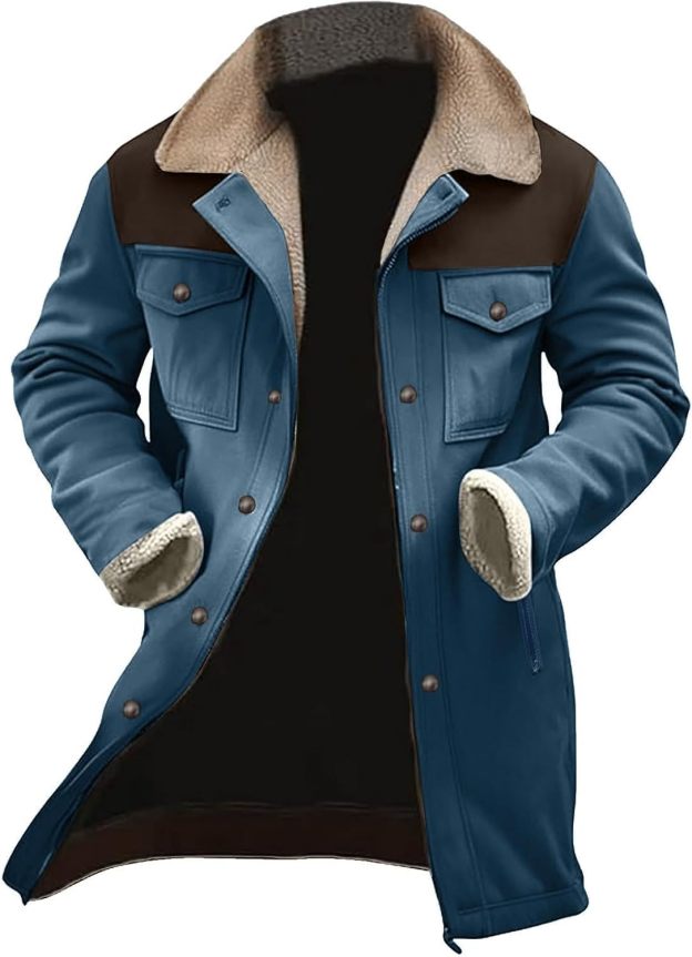 Mens Western Cowboy Jackets Vintage Suede Jacket t Plush Collar Coats Faux Leather jacket Zip Up Casual Retro Winter Tops