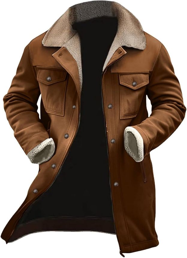 Mens Western Cowboy Jackets Vintage Suede Jacket t Plush Collar Coats Faux Leather jacket Zip Up Casual Retro Winter Tops