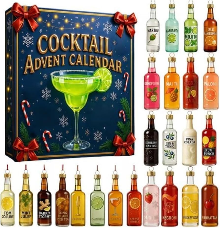 Cocktail Advent Calendar 2025, Christmas Countdown Calendar, 24 Days W