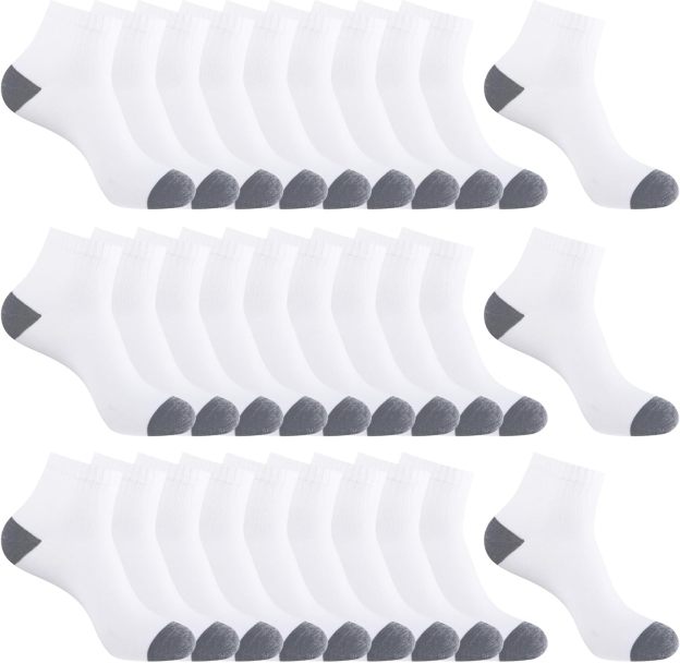 30 Pairs Ankle Socks For Men/Women - Breathable Mens Socks Size 10-13 Mini Crew Quarter Sock Value Pack in Bulk