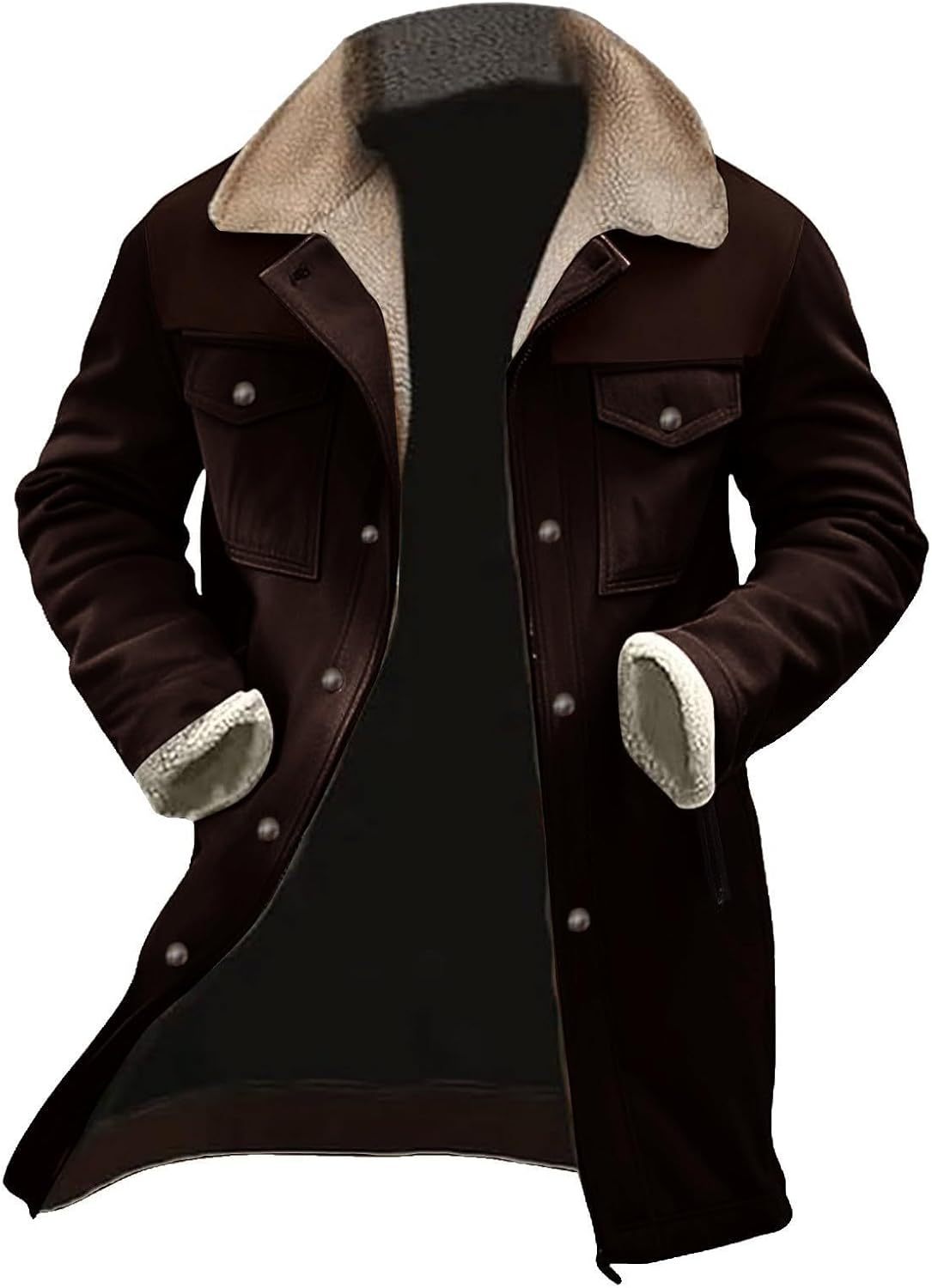 Mens Western Cowboy Jackets Vintage Suede Jacket t Plush Collar Coats Faux Leather jacket Zip Up Casual Retro Winter Tops