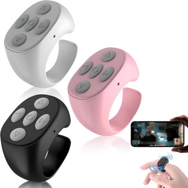 Fingertip Wireless Bluetooth Remote Control, Scrolling Ring Page Turner for Phone, Camera Shutter Scroller Remote for Short Video Music (Pink)