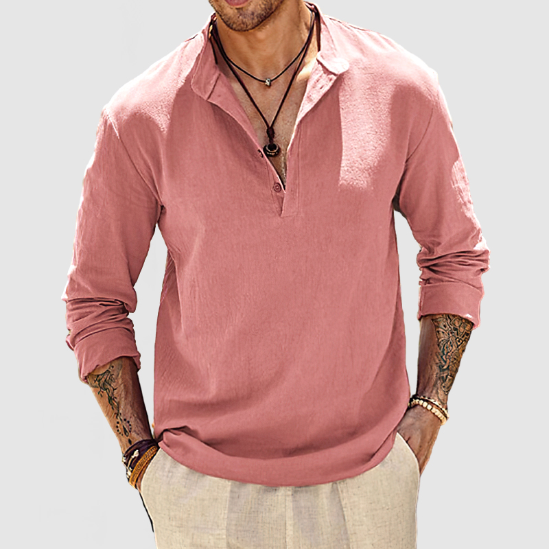 Men's Beach Daily Cotton Linen Henley Shirt