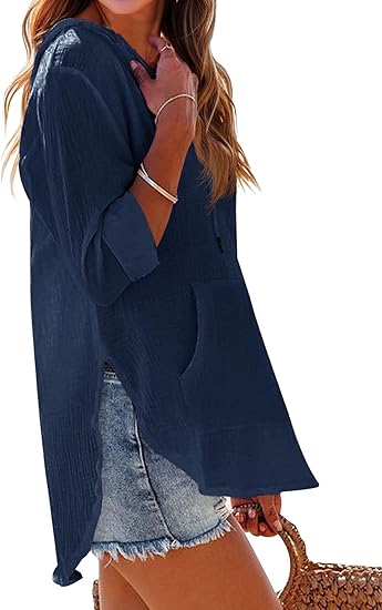 👗Women's Beach Cover Up hoodies sweatshirt Long Sleeve V Neck Pocketed Hooded Shirt Top