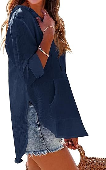👗Women's Beach Cover Up hoodies sweatshirt Long Sleeve V Neck Pocketed Hooded Shirt Top