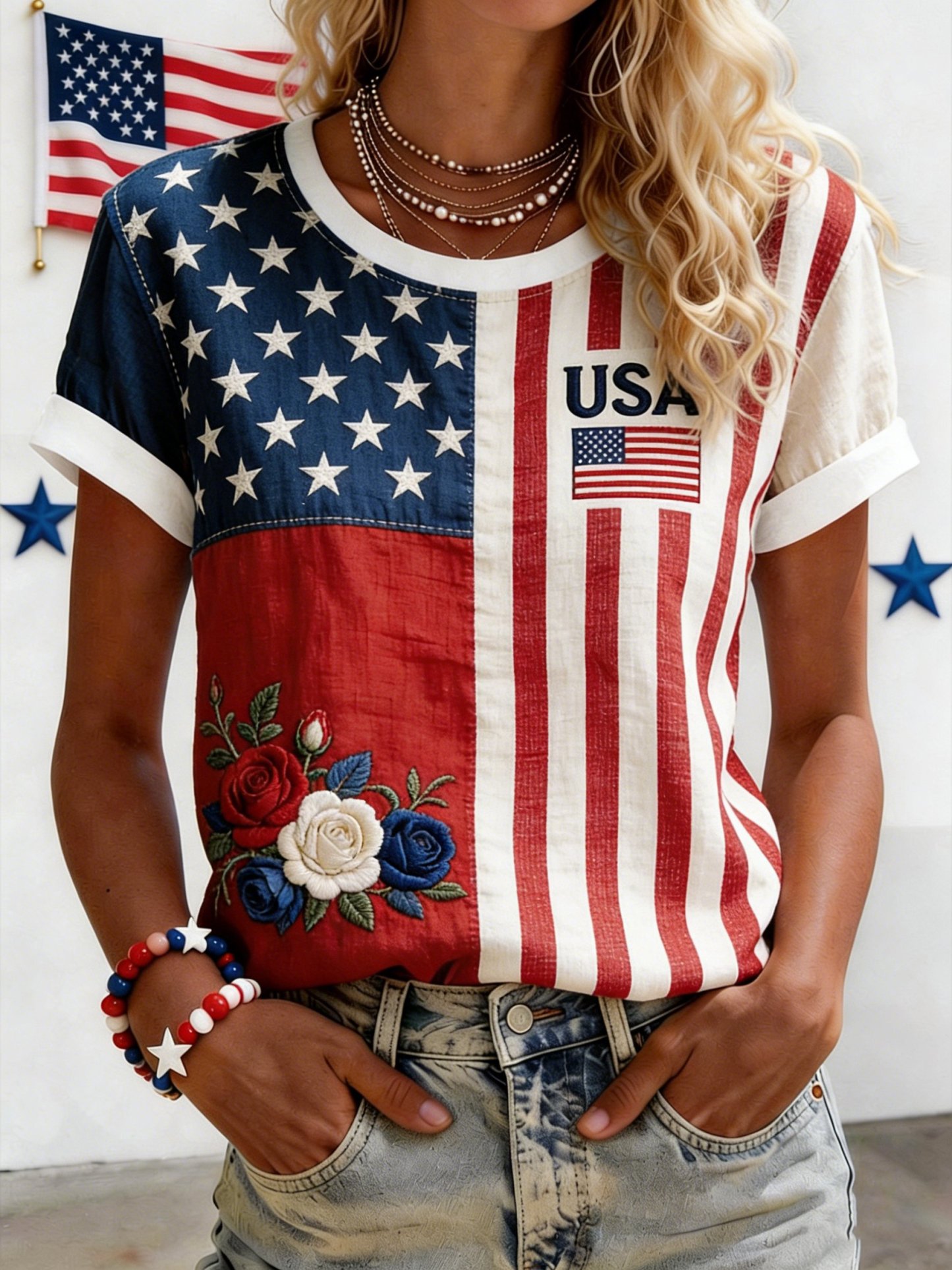 Women'S Casual American 250th Anniversary Printed Short-Sleeve T-Shirt