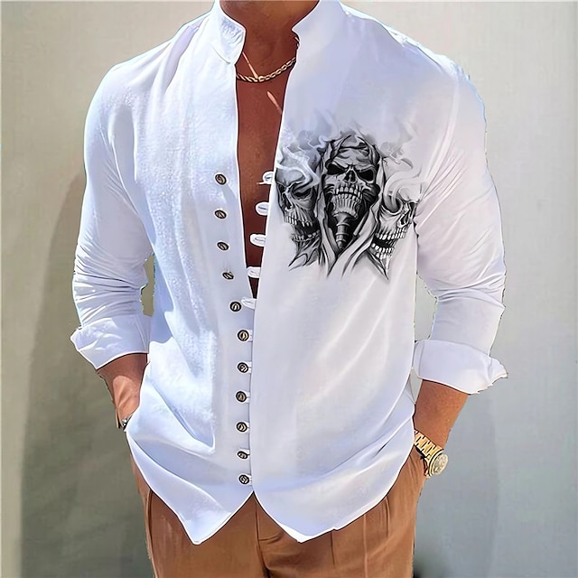  Men's Dark Shirt Aloha Shirt Long Sleeve Fashion Designer Casual Vacation Daily Going out Fall Autumn / Fall Spring & Summer Stand Collar Print 