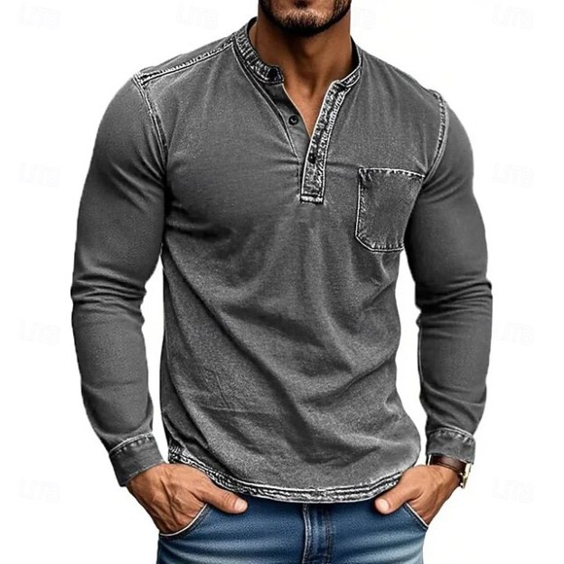Men's Henley Shirt Tee Tee Top Long Sleeve Shirt Long Sleeve Henley Fall Winter Retro Fashion Designer Nostalgic Fashion Vintage Vacation Street Going out Black Pink Navy Blue Top Tee for Men