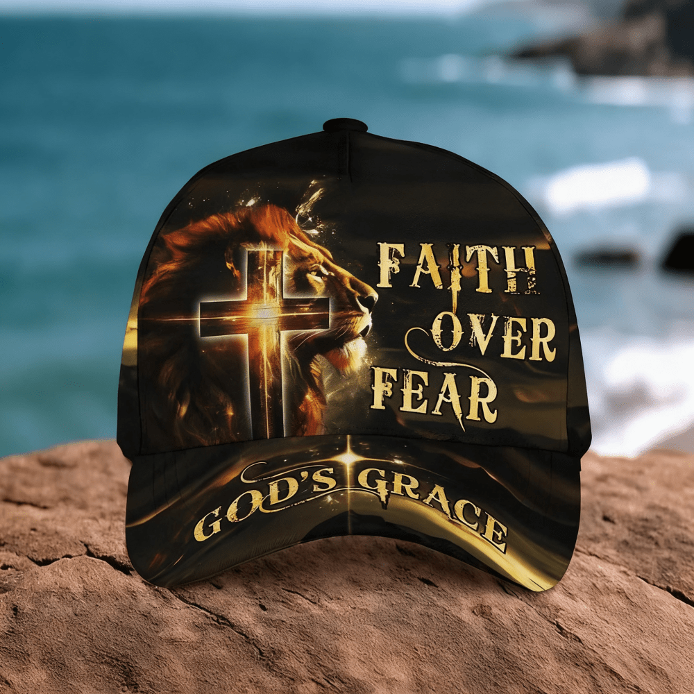 Faith Over Fear Hat, Christian Hat, Jesus Hat, Religious Cap, Personalized Christian Jesus Hat, Cross Hat For Men, Religious Gifts