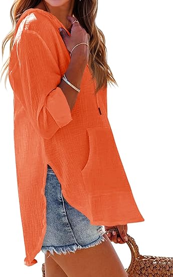 👗Women's Beach Cover Up hoodies sweatshirt Long Sleeve V Neck Pocketed Hooded Shirt Top