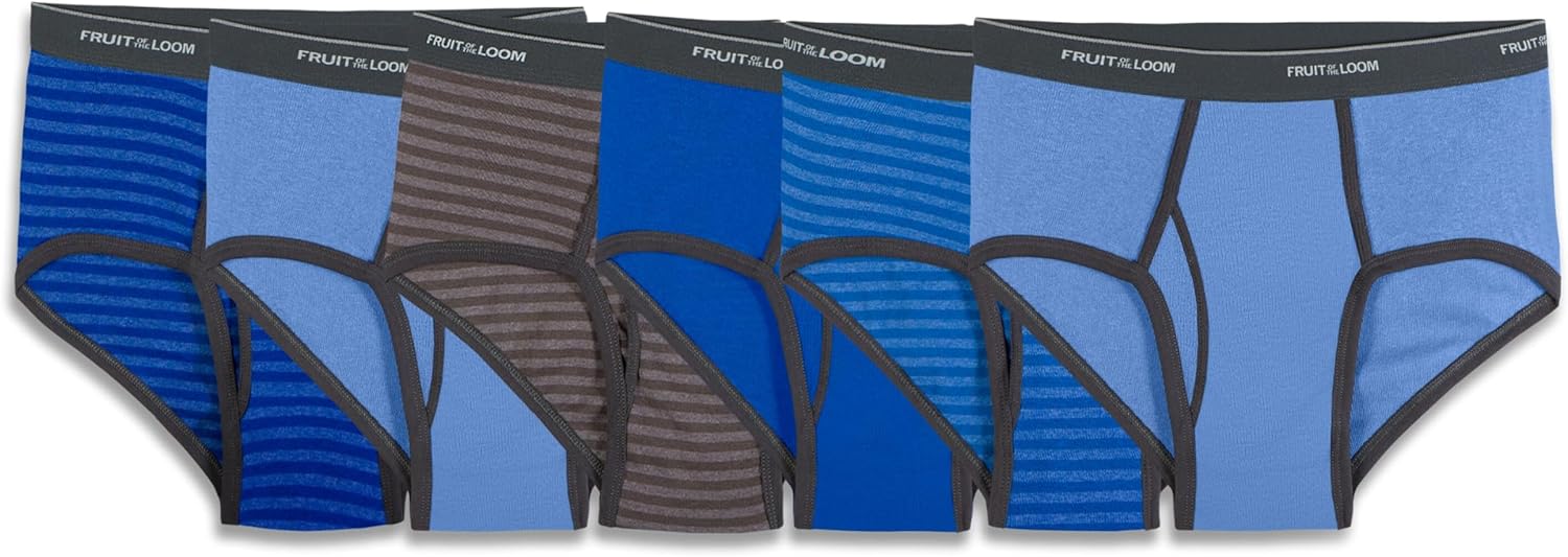 6-Pack Fruit of the Loom Men's Cotton Briefs – Tag-Free, Moisture-Wicking, Assorted Colors
