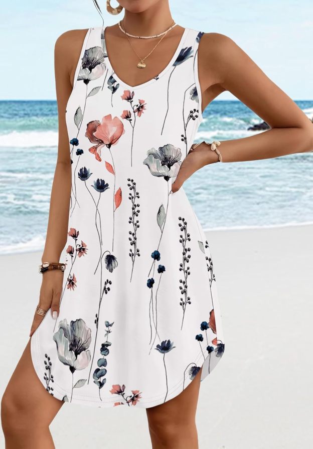 Women’s Flowy Sundress – Sleeveless V-Neck Beach Cover Up