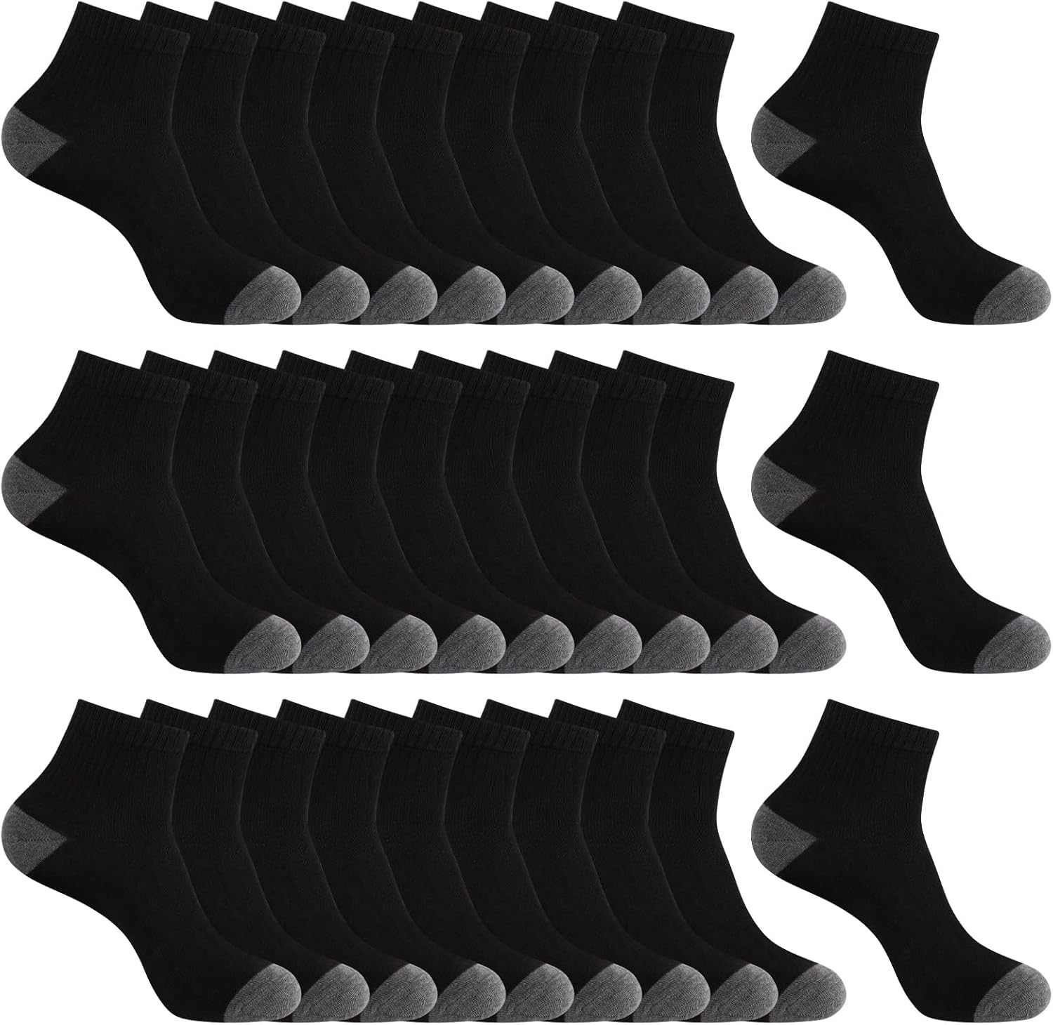 30 Pairs Ankle Socks For Men/Women - Breathable Mens Socks Size 10-13 Mini Crew Quarter Sock Value Pack in Bulk