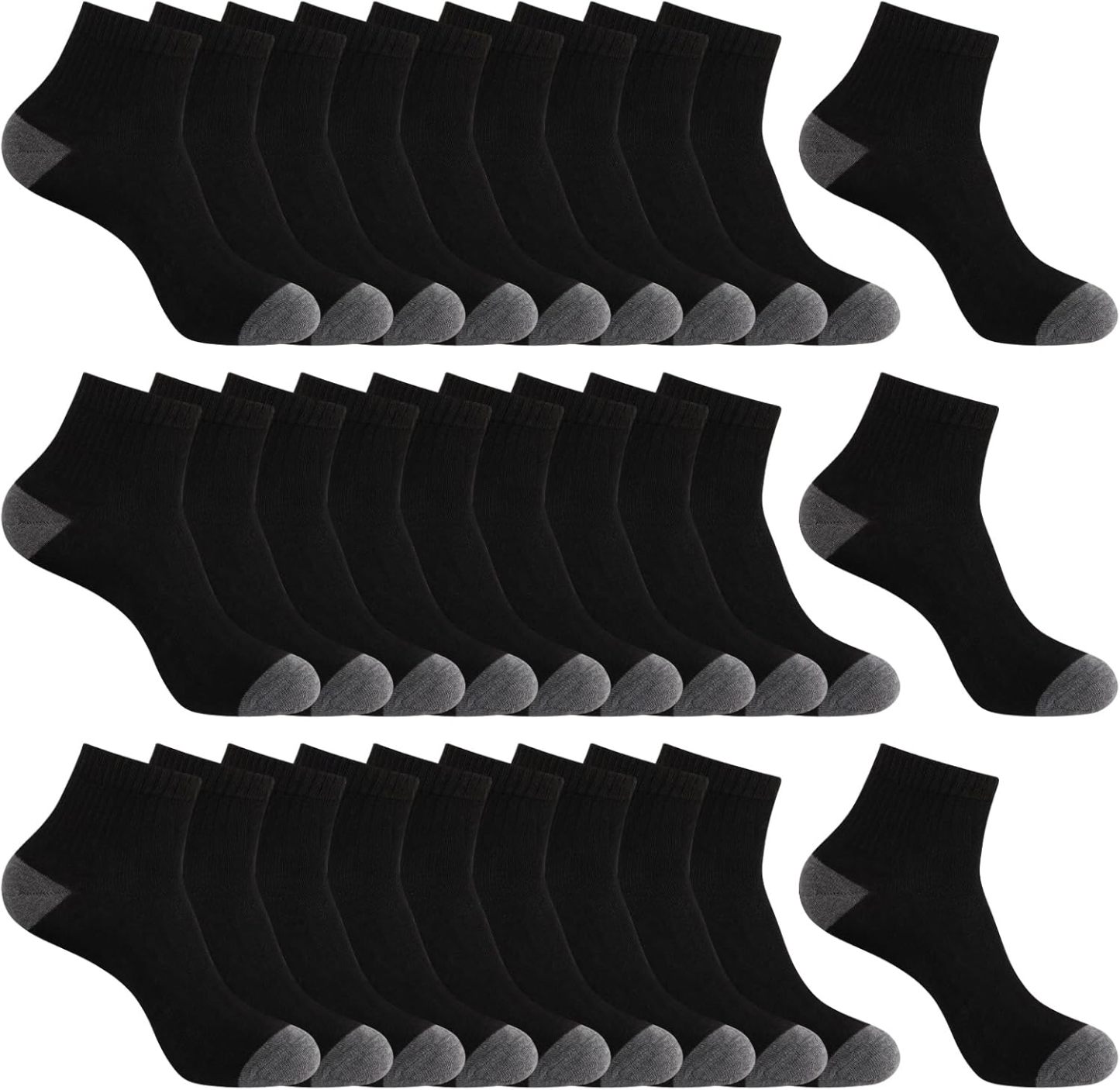 30 Pairs Ankle Socks For Men/Women - Breathable Mens Socks Size 10-13 Mini Crew Quarter Sock Value Pack in Bulk