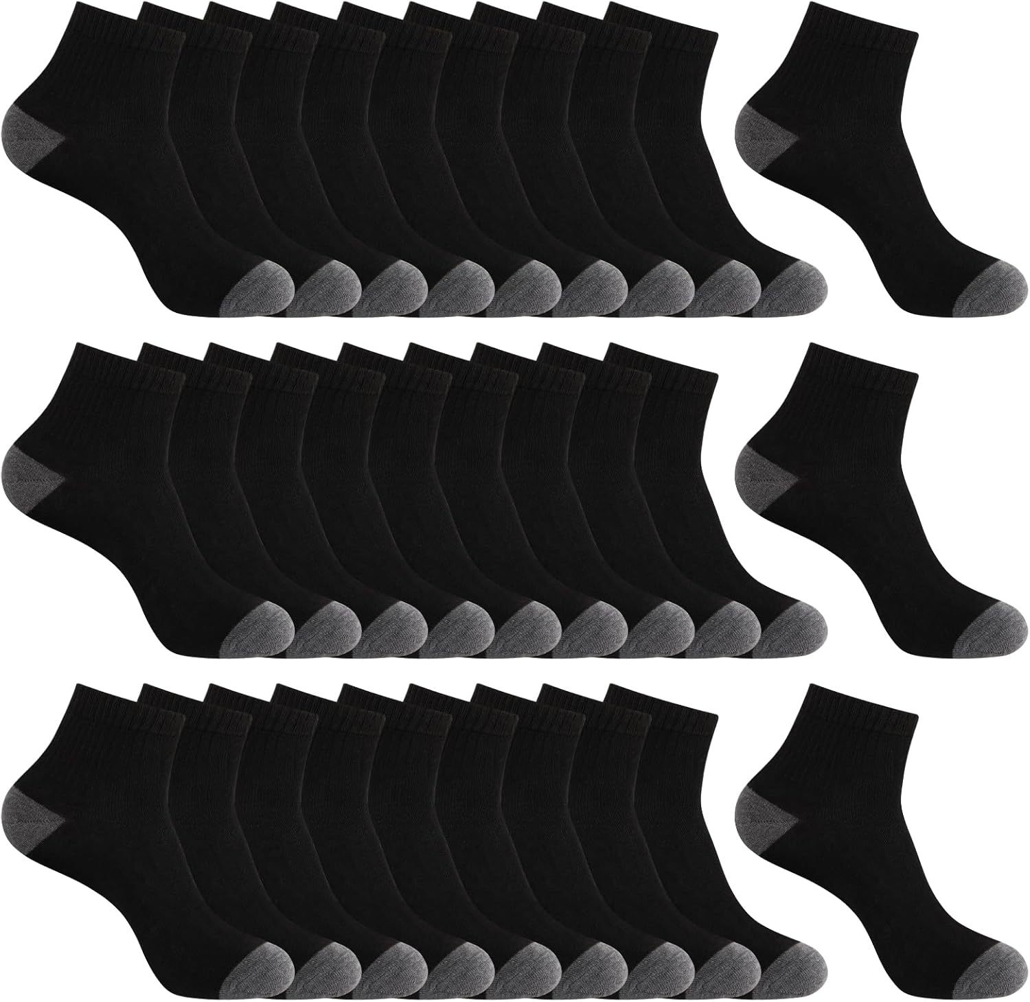 30 Pairs Ankle Socks For Men/Women - Breathable Mens Socks Size 10-13 Mini Crew Quarter Sock Value Pack in Bulk