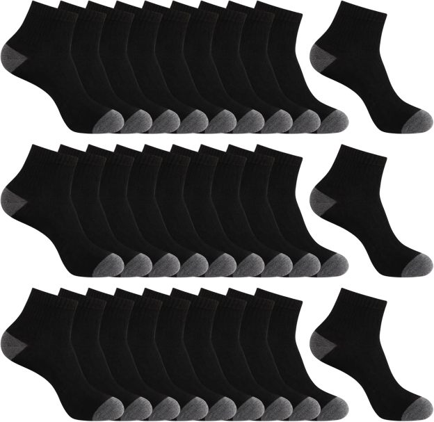 30 Pairs Ankle Socks For Men/Women - Breathable Mens Socks Size 10-13 Mini Crew Quarter Sock Value Pack in Bulk
