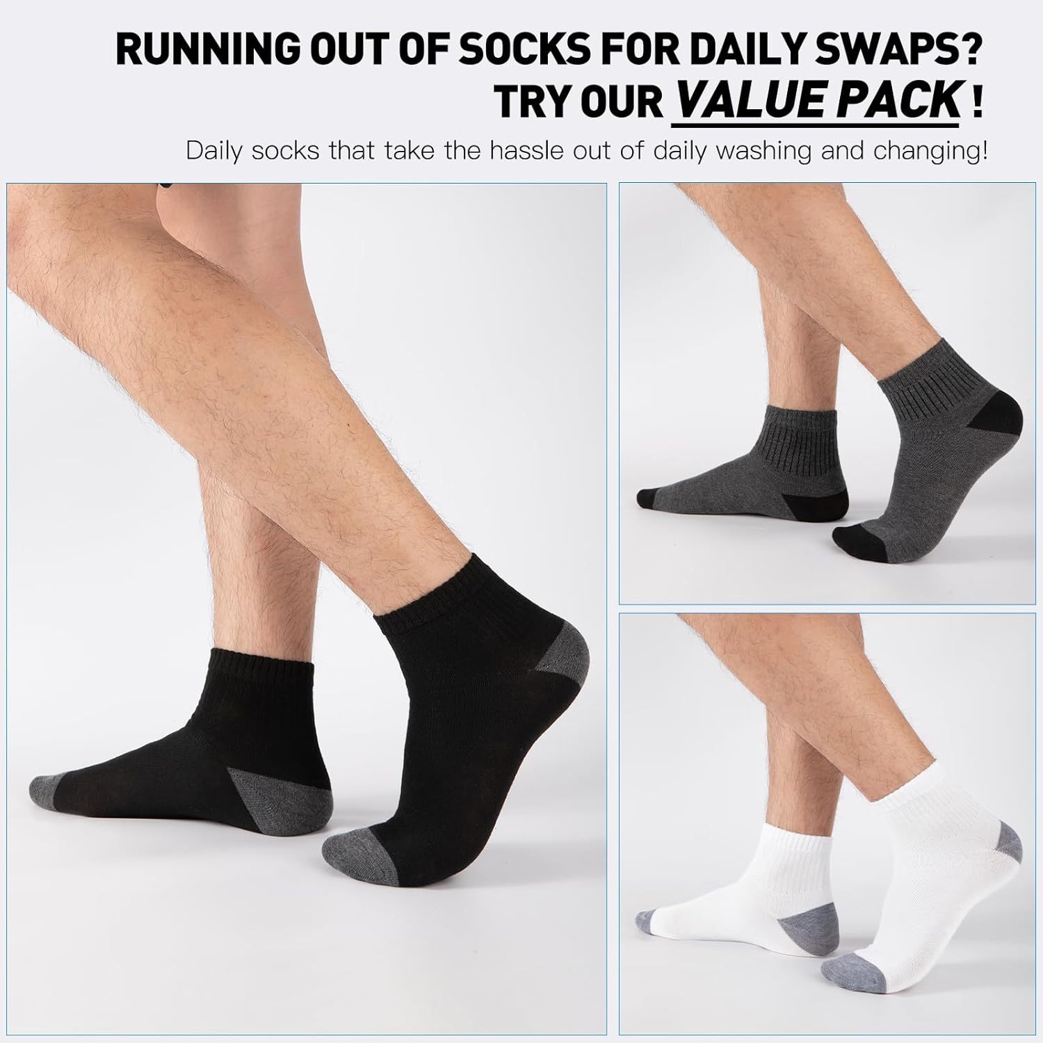 30 Pairs Ankle Socks For Men/Women - Breathable Mens Socks Size 10-13 Mini Crew Quarter Sock Value Pack in Bulk