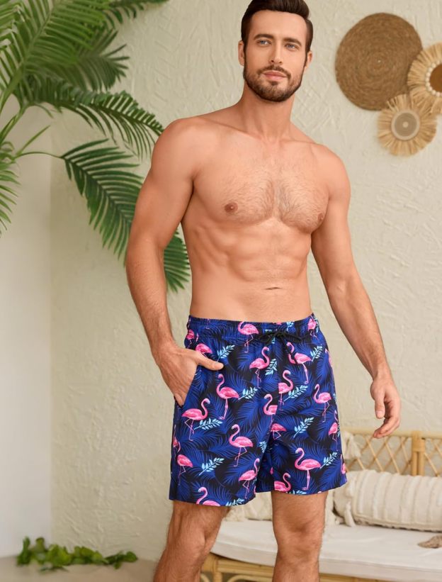 Mens Swim Trunks with Compression Liner Quick Dry Bathing Suit with Zipper Pockets Lightweight Beach Shorts