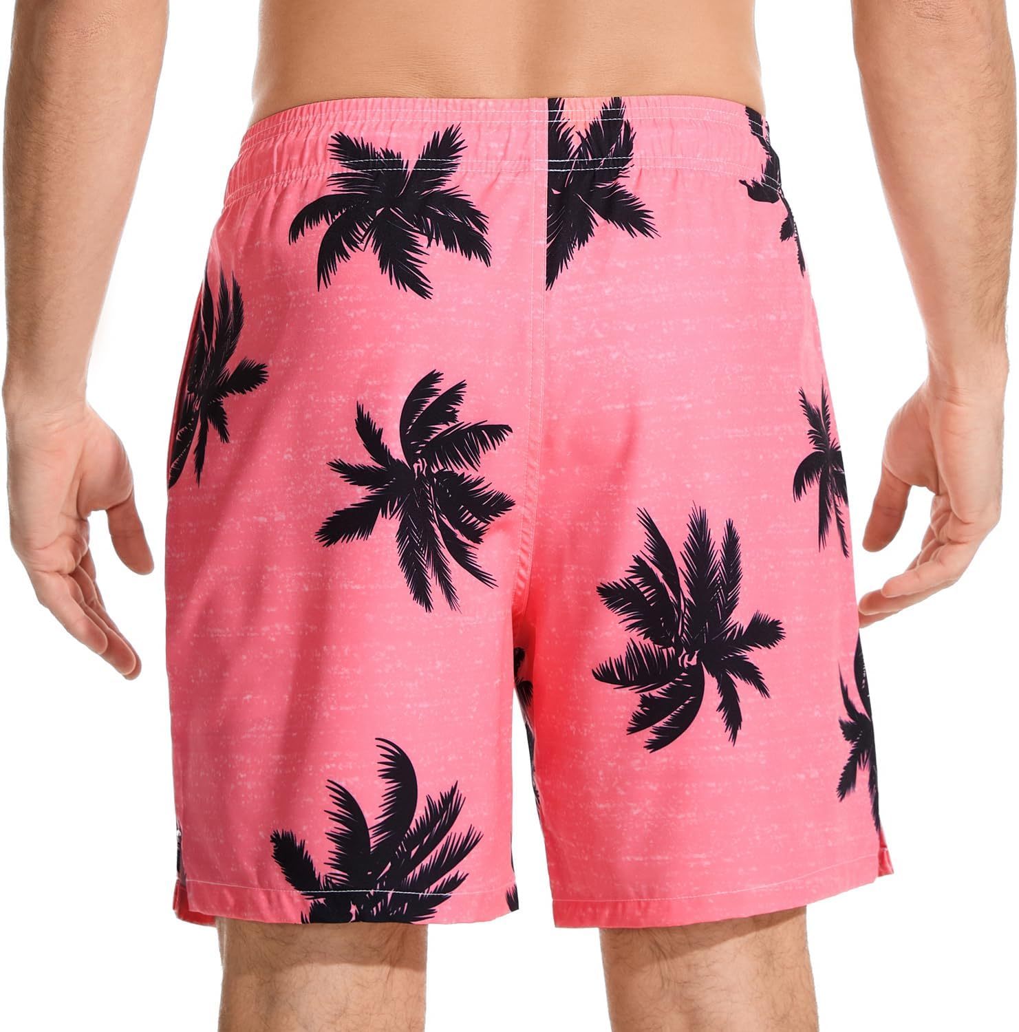 Mens Swim Trunks with Compression Liner Quick Dry Bathing Suit with Zipper Pockets Lightweight Beach Shorts