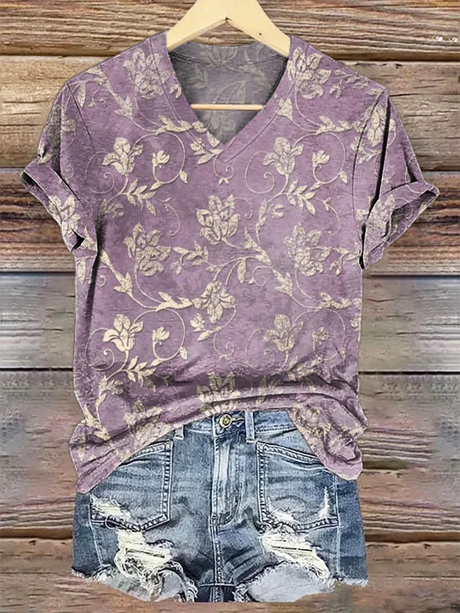 Women's Vintage Folk Art Floral Pattern Print Pocket Cotton Dress