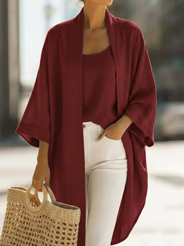 Cozy Minimalist Loose Cardigan And Vest Linen Set