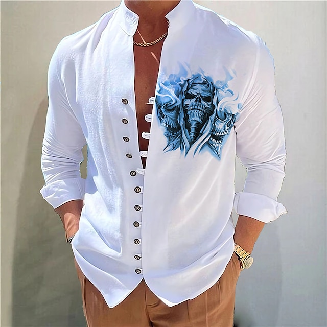  Men's Dark Shirt Aloha Shirt Long Sleeve Fashion Designer Casual Vacation Daily Going out Fall Autumn / Fall Spring & Summer Stand Collar Print 