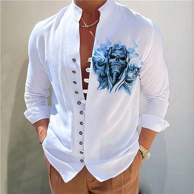  Men's Dark Shirt Aloha Shirt Long Sleeve Fashion Designer Casual Vacation Daily Going out Fall Autumn / Fall Spring & Summer Stand Collar Print 