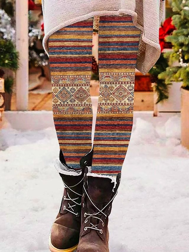 Women's Pants Trousers Leggings Streetwear Casual Full Length High Waist Striped Elastic Waist Print Breathability Comfortable Stretchy Vacation Street Daily Wear