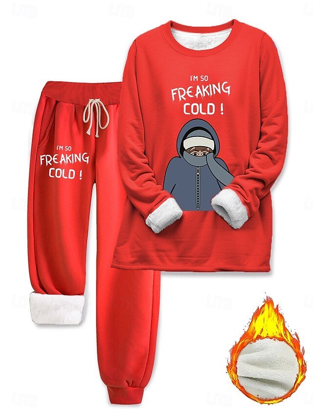 Women's Elegant Warm Fashion Two Piece Sets Tracksuit Pants Sets Long Sleeve Bishop Sleeve Crew Neck Round Neck Graphic Letter Portrait Print Outdoor Vacation Daily Black Pink Dark Pink Spring