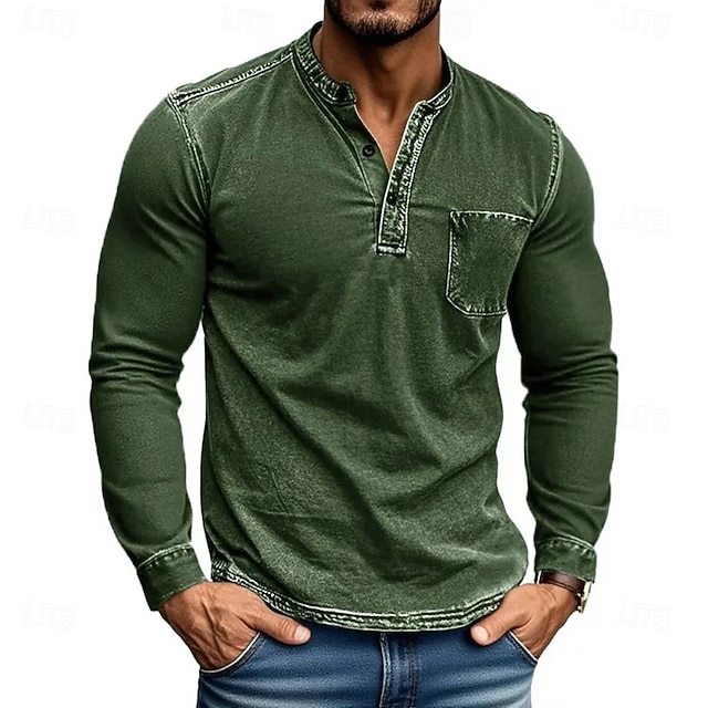 Men's Henley Shirt Tee Tee Top Long Sleeve Shirt Long Sleeve Henley Fall Winter Retro Fashion Designer Nostalgic Fashion Vintage Vacation Street Going out Black Pink Navy Blue Top Tee for Men